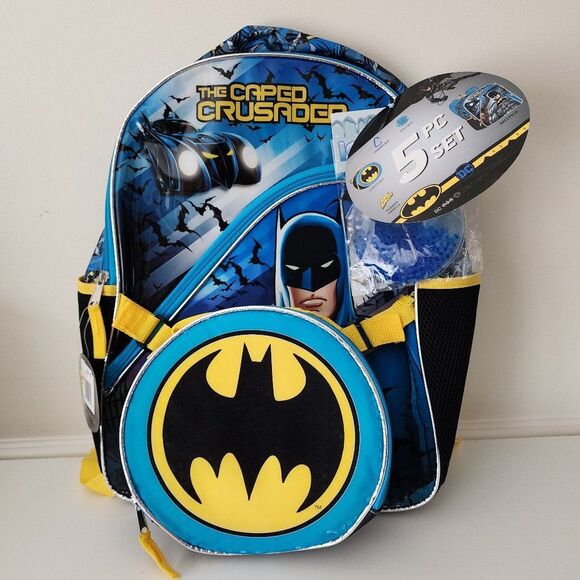 NWT - Batman School Backpack w/Accessories (Lunch Bag, Ice Pack) - Picture 1 of 10